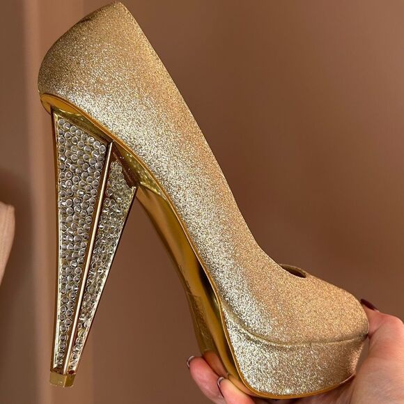 BeBe Gold Blingy Heels size 9 - Picture 2 of 12